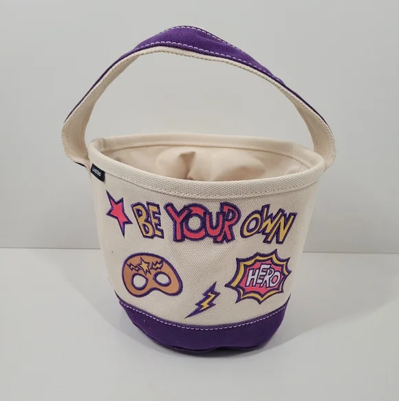 Lands' End Purple Handle Hero Embroidered Small Canvas Bucket Tote Bag - Picture 1 of 4